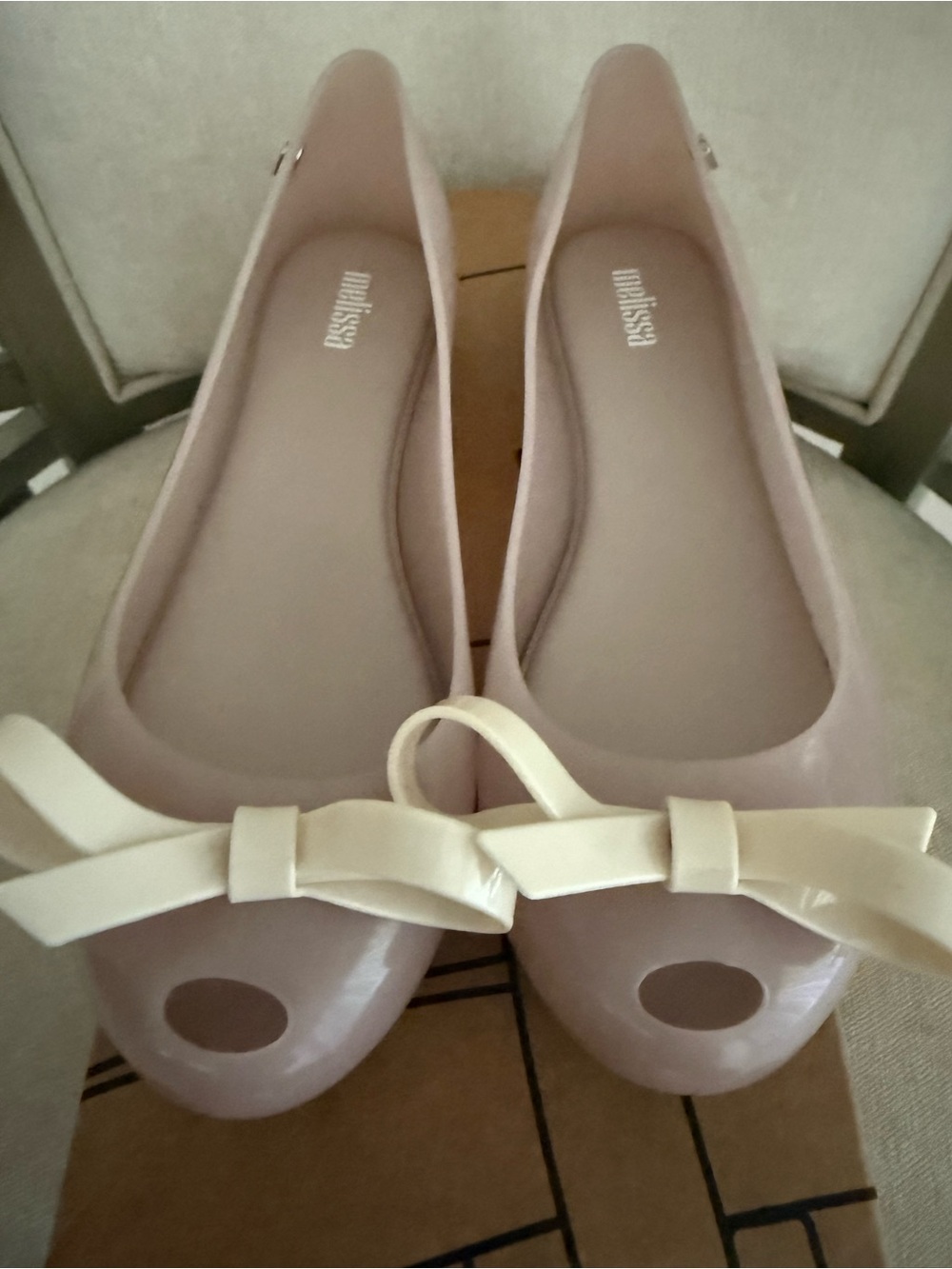 Melissa Pink Jelly Flats with Cream Bow Accent